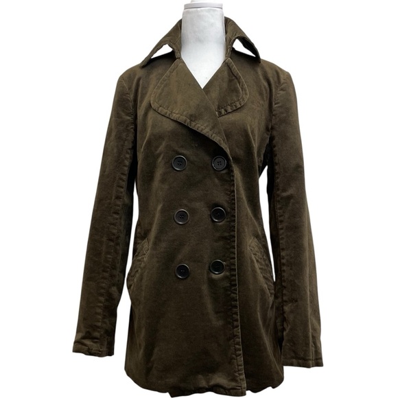Trina Turk Vintage Brown MicroCorduroy Button Up Double Breasted Pea Coat Jacket - Picture 1 of 11